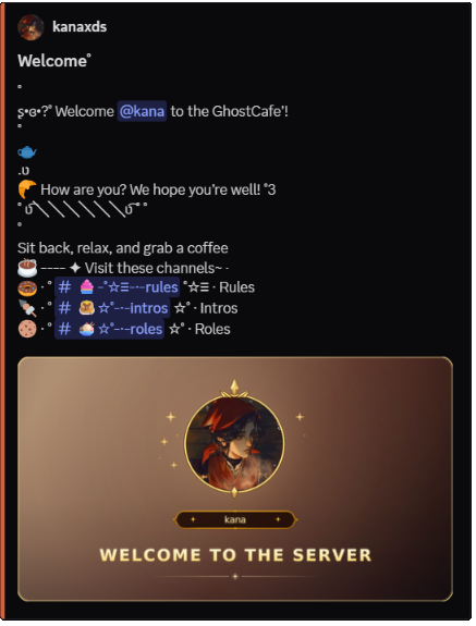Personalized welcome message with a custom server card