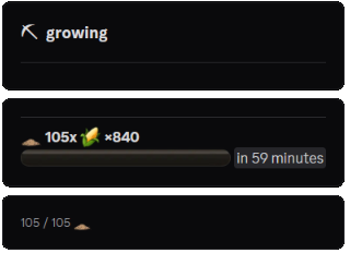 Farming mini-game showing a growing carrot crop