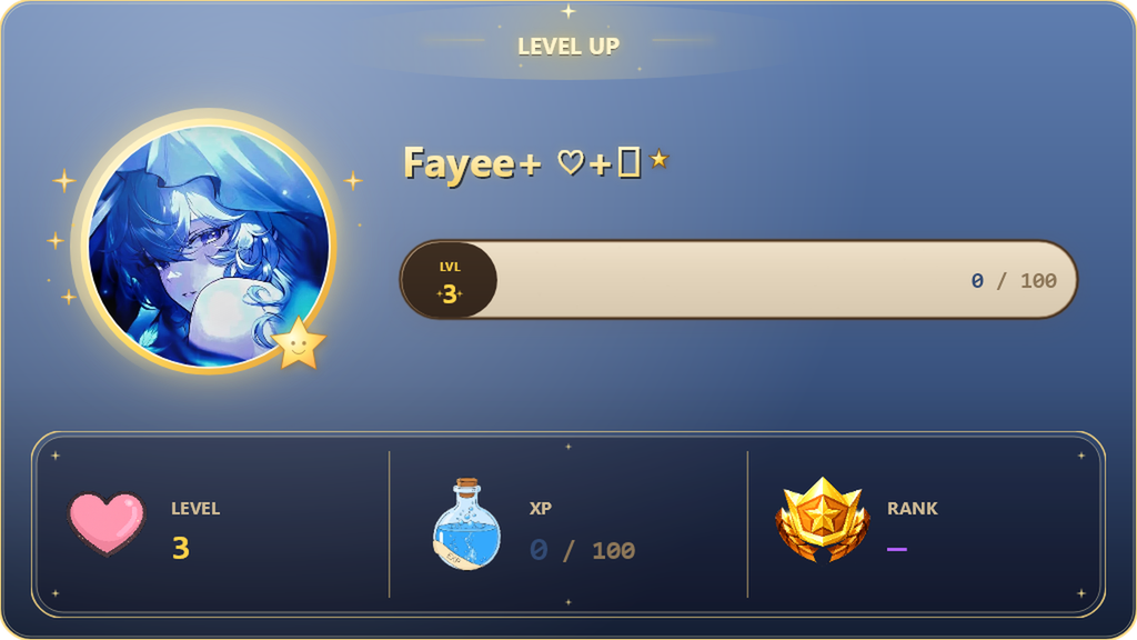 Fayee's level-up card