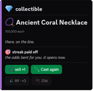 Fishing collectible card for an Ancient Coral Necklace
