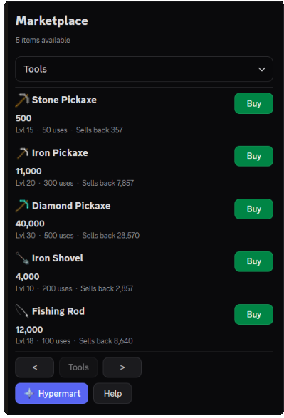 Marketplace offering upgraded tools for sale