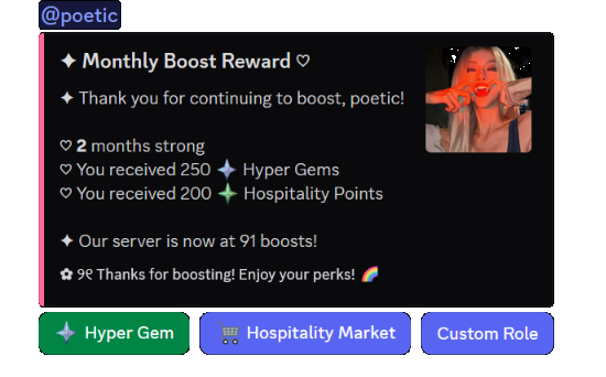 Tiko monthly boost reward message showing a two-month boosting streak